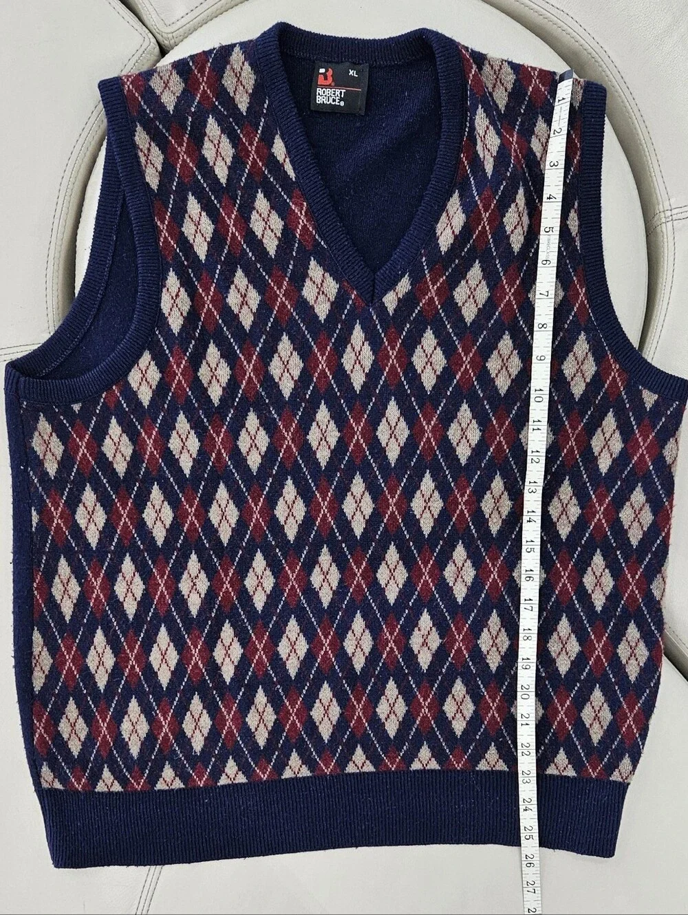 Vintage Robert Bruxe 8Navy Argyle V-Neck Sweater Vest